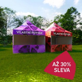Sleva na potištěné nůžkové stany