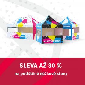 Sleva na potištěné nůžkové stany