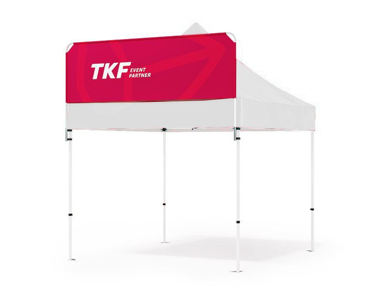 Tištěný banner s možností instalace nad límec střechy stanu